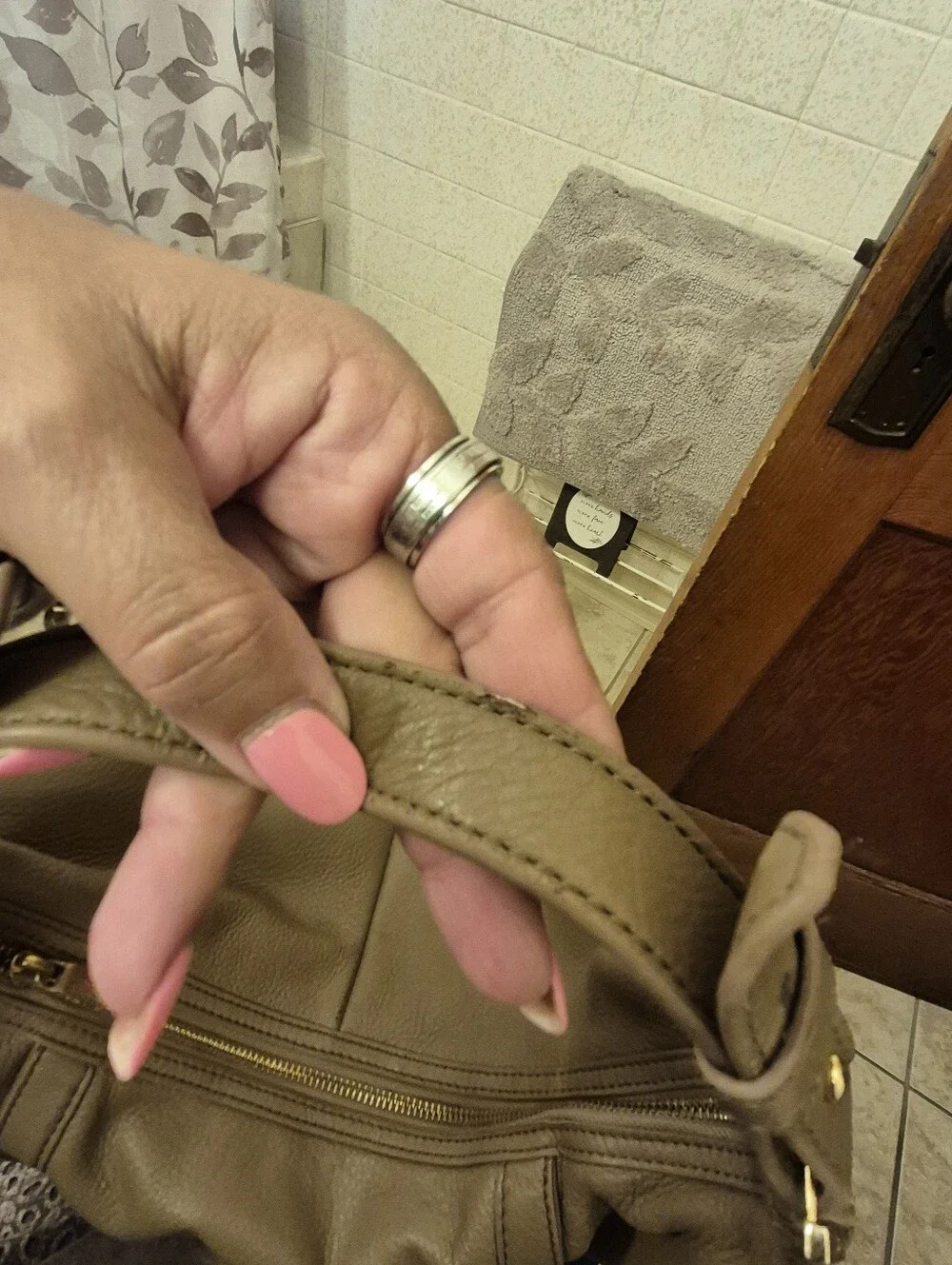 Tory Burch Taupe Pebbled Leather Hobo with Gold Logo Medallion